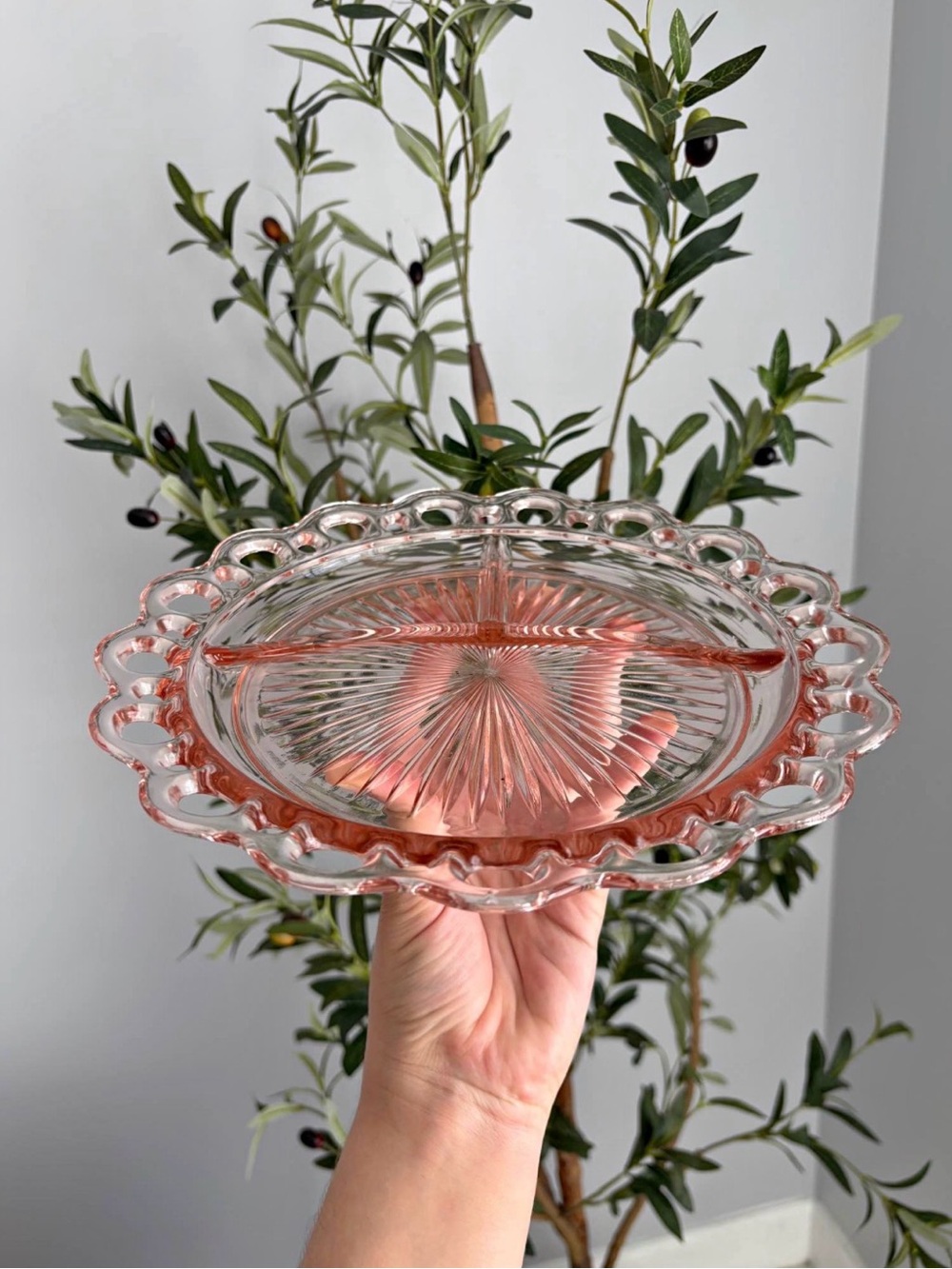 Vintage Pink Depression Glass Scalloped Serving Plate